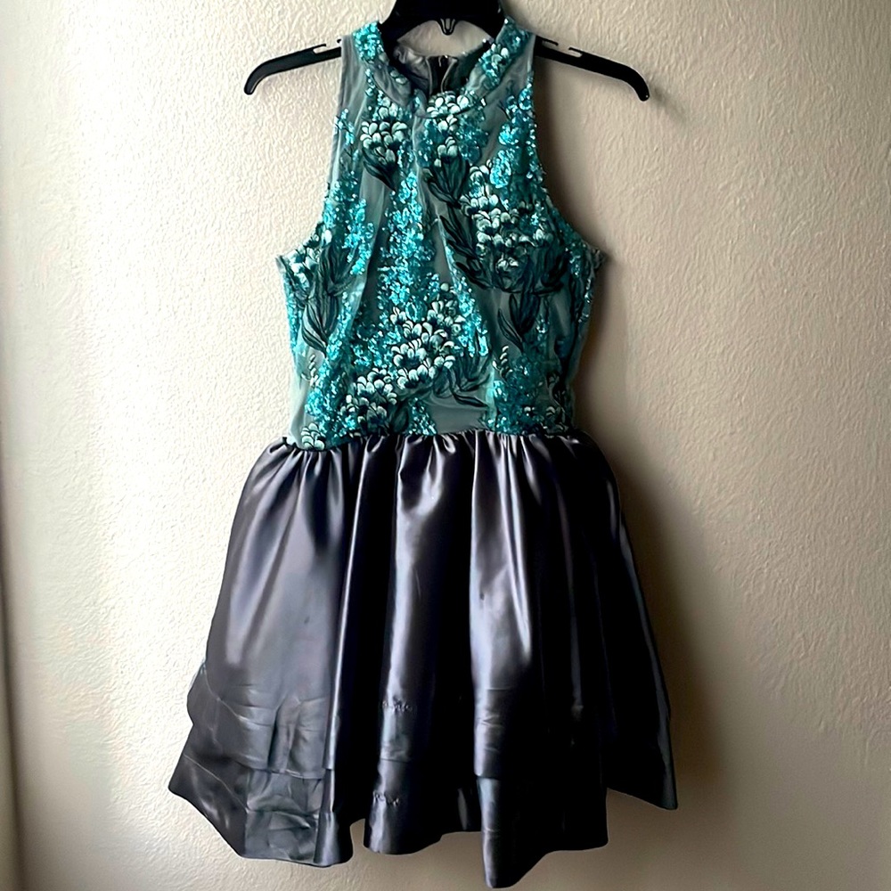 Girls Miss Behave Peacock and Silver-Colored Cocktail/Party Dress